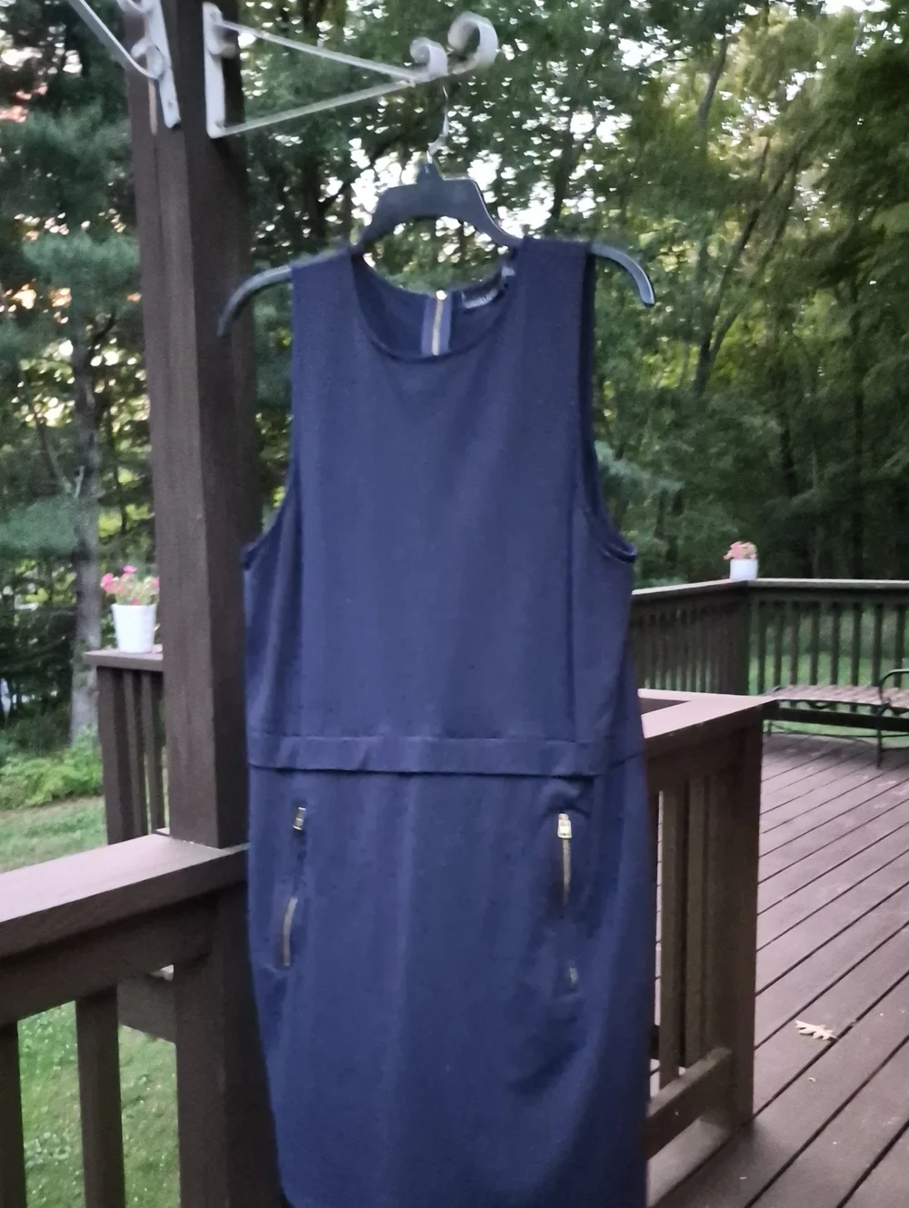 Cynthia Rowley Sleeveless Navy Shift Dress Zip Pocket Sz L